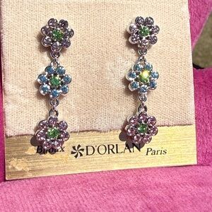 NWT D'Orlan Vintage Multicolor Swarovski Flower Drop Crystal Earrings